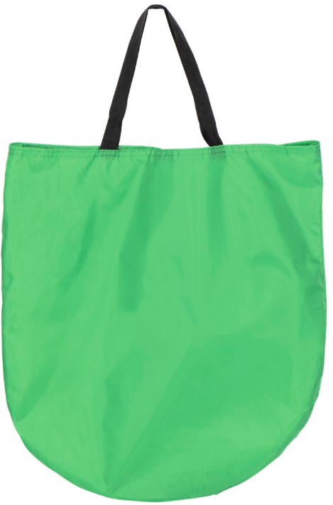 Eine grüne Tragetasche mit schwarzen Henkeln vor weißem Hintergrund.
