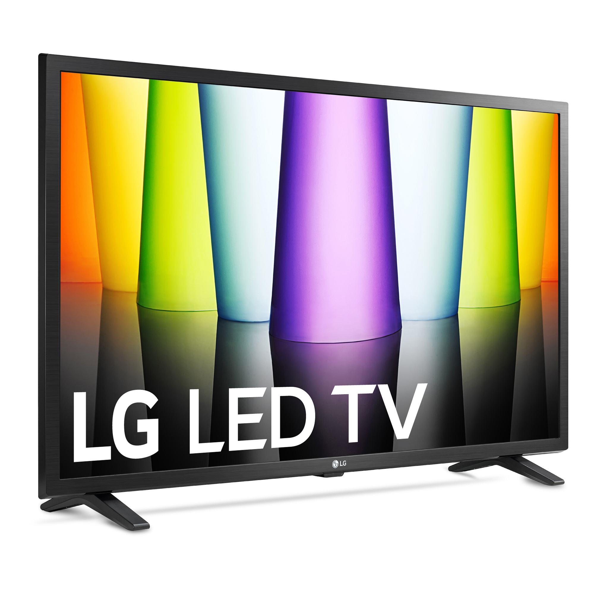 TV LED LG negro, fondo colorido, texto blanco "LG LED TV".