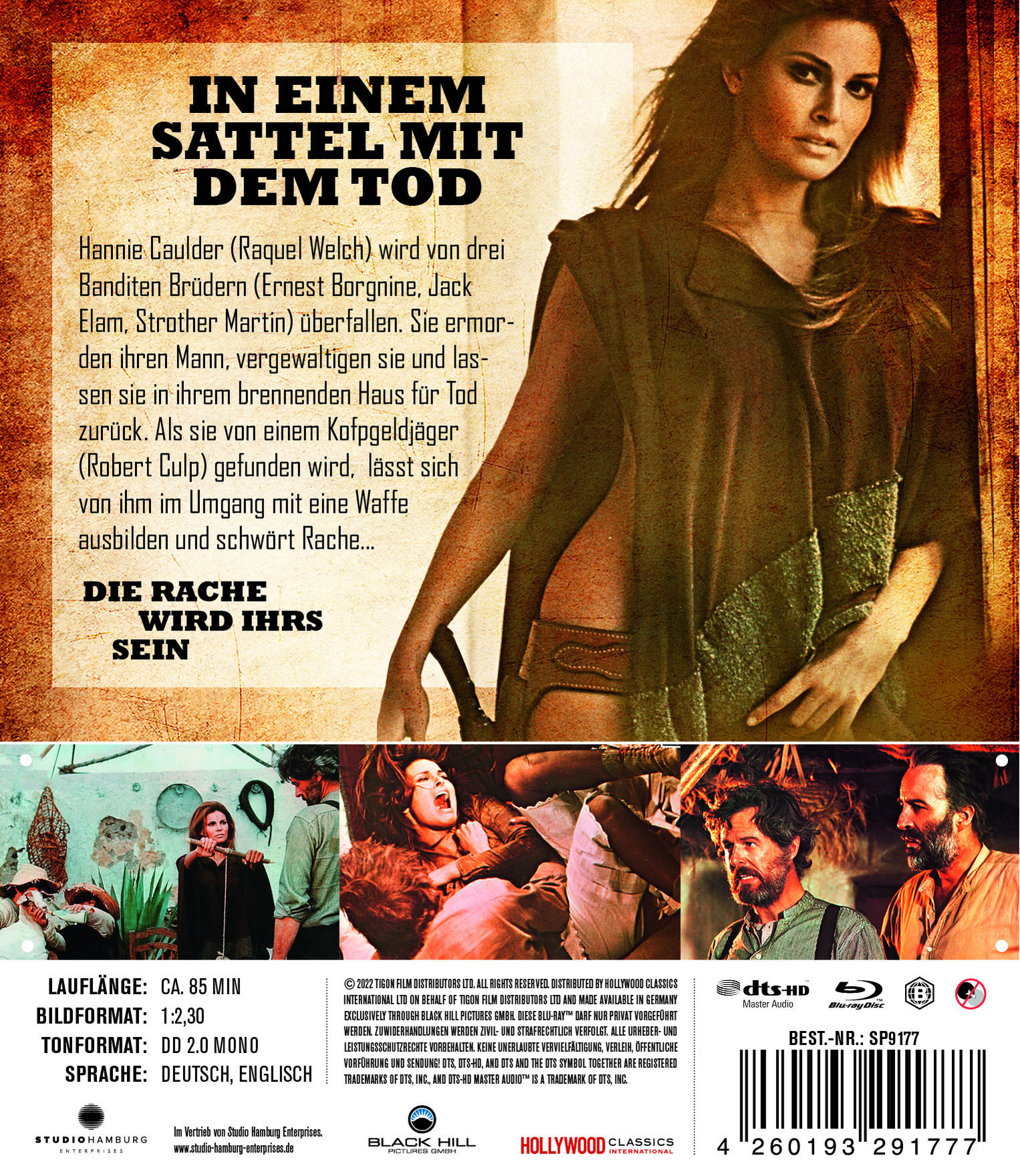 Filmposter. Eine Frau steht mit einer Pistole in einer Western-Umgebung.