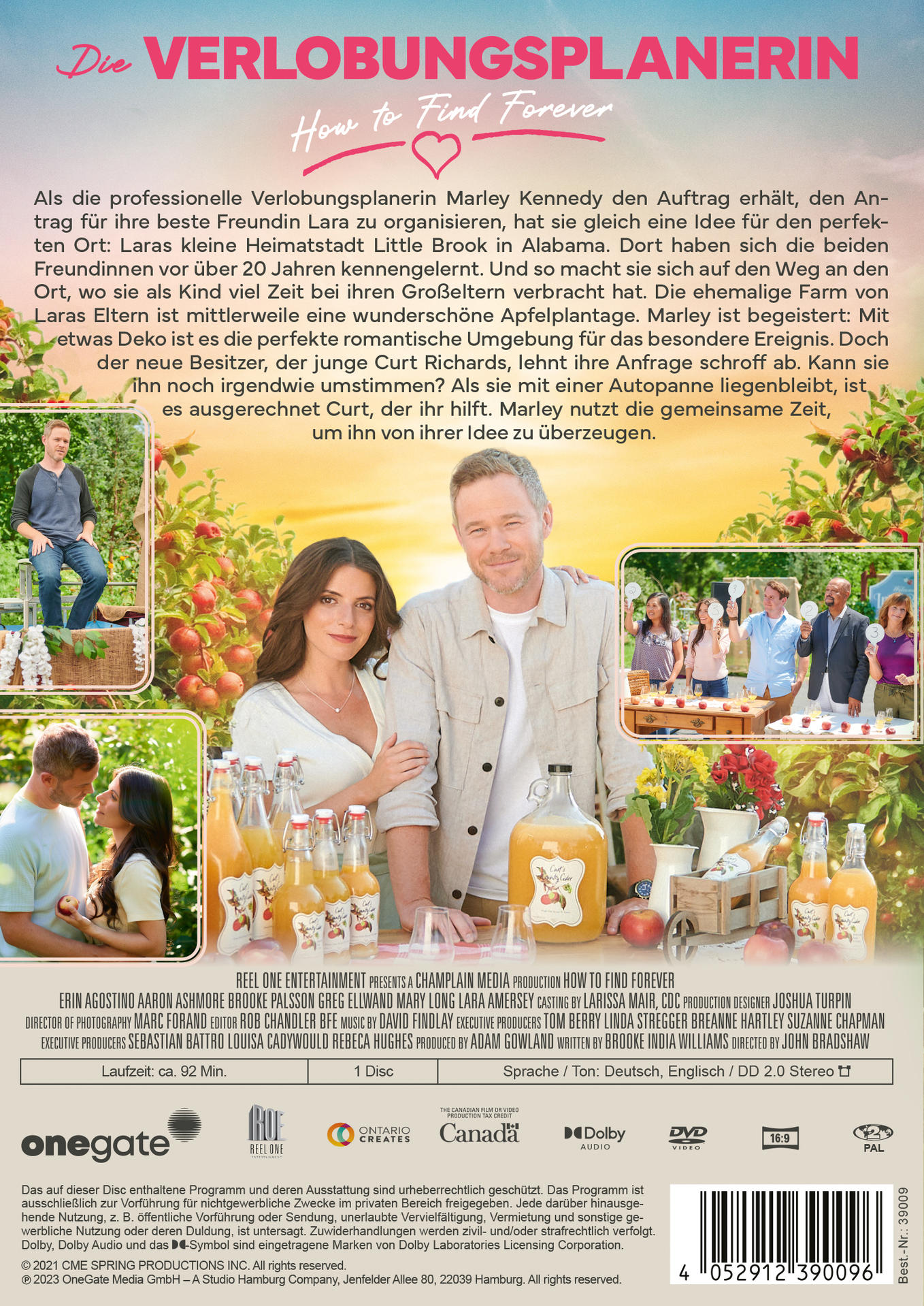 DVD-Rückseite mit Filmplakat und Text auf Deutsch. Zeigt zwei Personen und Apfelsaft.