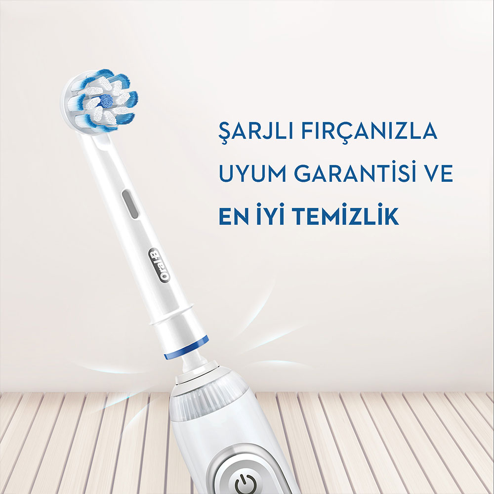 Temizlik ve uyumluluk hakkında metin içeren elektrikli diş fırçası başlığı.
