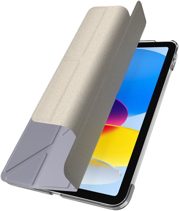 Egy nyitott tablettok, amely a tablet képernyőjét mutatja, a fedél részben nyitva.