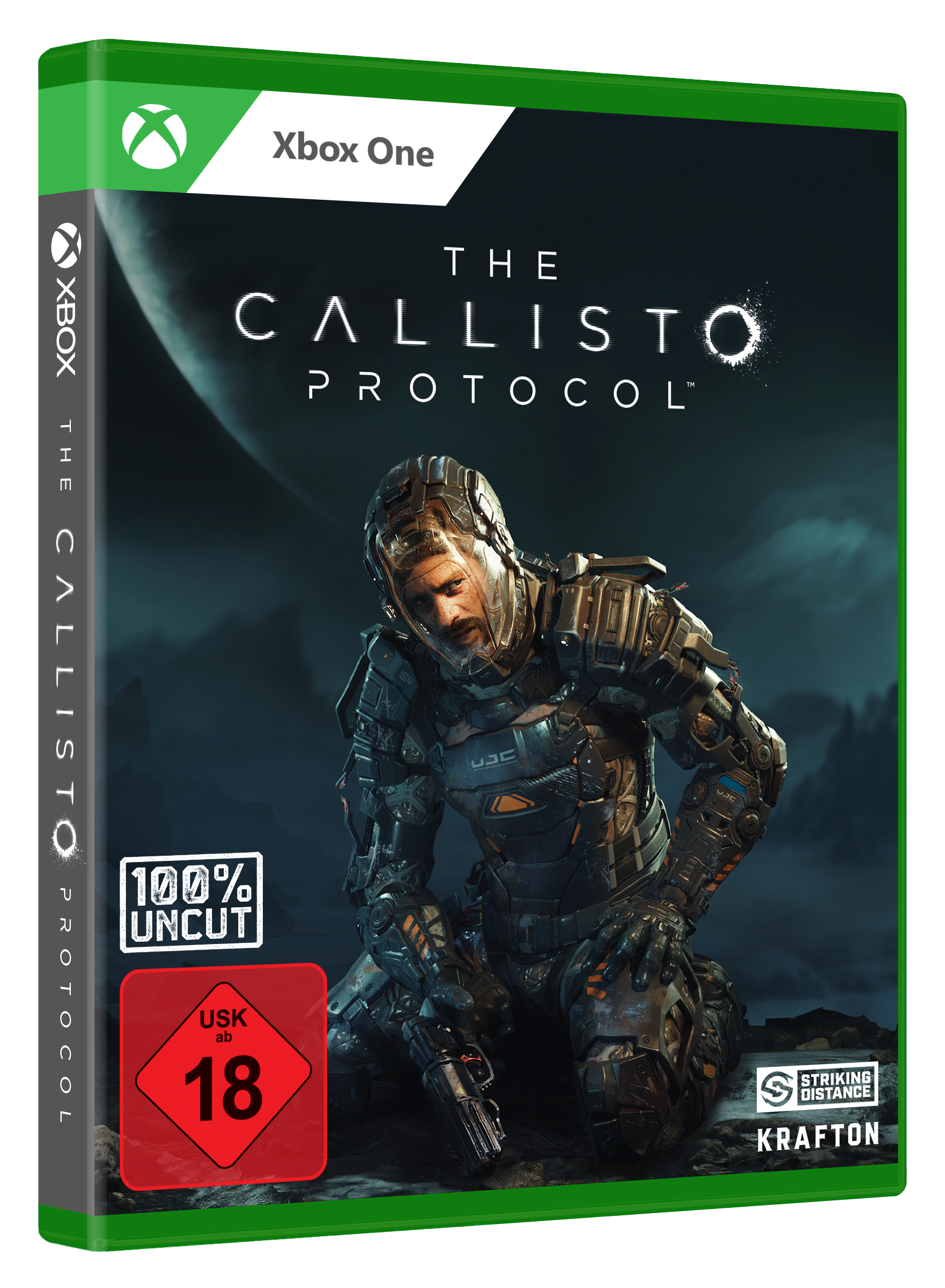 Die Spielbox von The Callisto Protocol, mit einem Mann im Raumanzug.