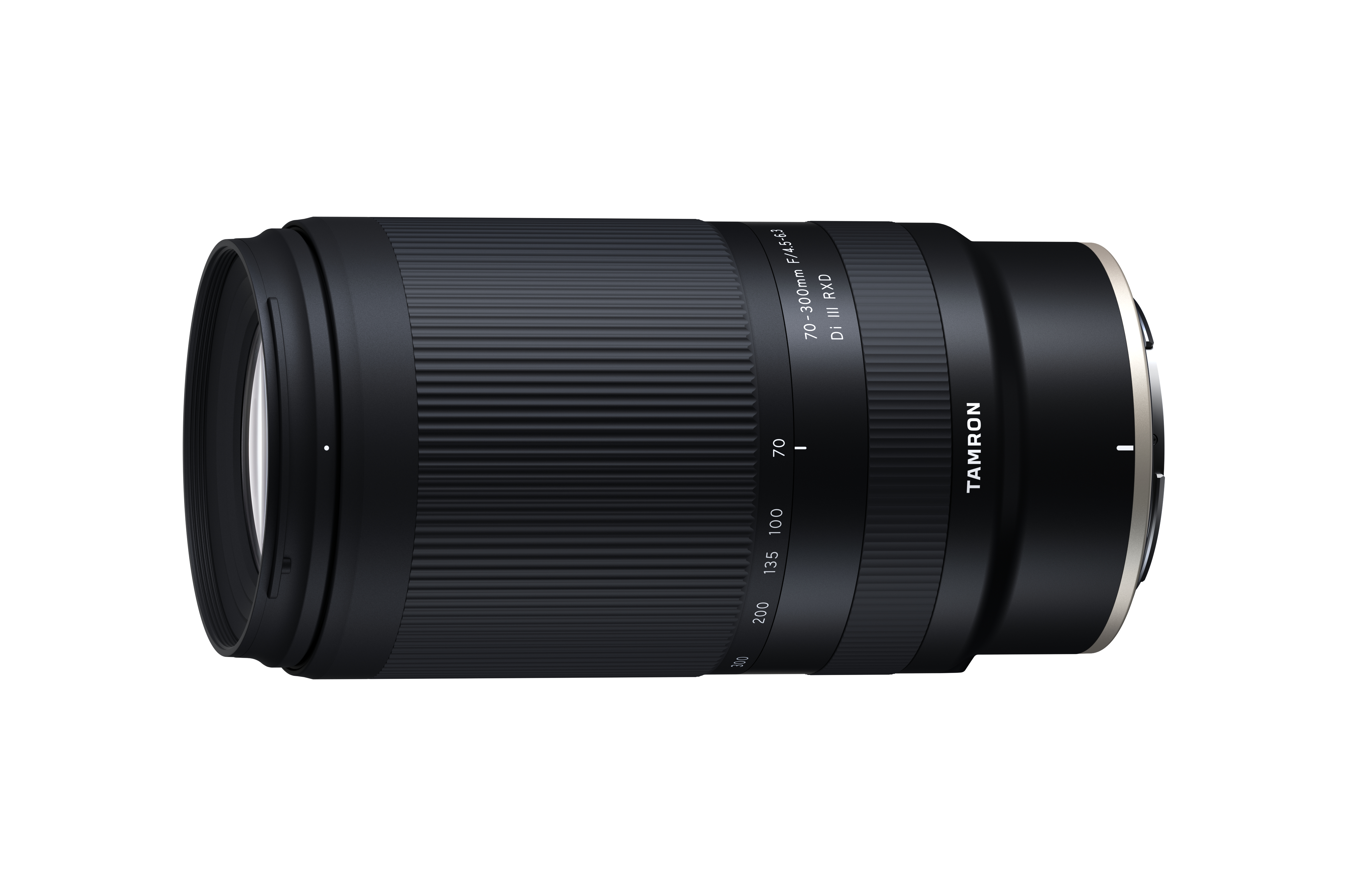 Schwarze Kameralinse mit weißem Text: 70-300mm Di III RXD.