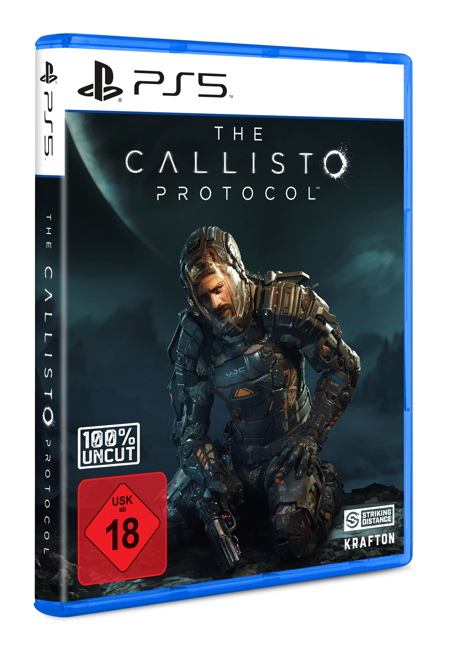 Die Callisto Protocol PS5-Spielbox, mit einer Figur in einem Raumanzug.
