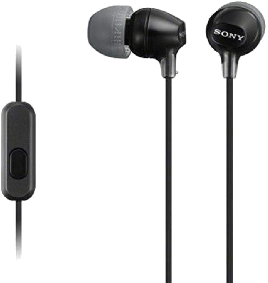 Auriculares de botón - Sony MDR-EX15APB, Con micrófono, Botón, Tapones de Silicona, Iman de Neodimio, Negro