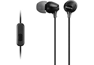 Auriculares de botón - Sony MDR-EX15APB, Con micrófono, Botón, Tapones de Silicona, Iman de Neodimio, Negro