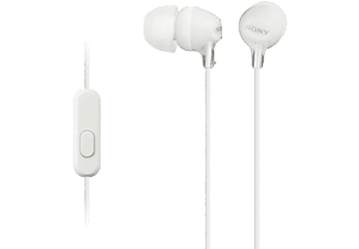 Auriculares de botón - Sony MDR-EX15APW, Con micrófono, Botón, Tapones de Silicona, Iman de Neodimio, Blanco