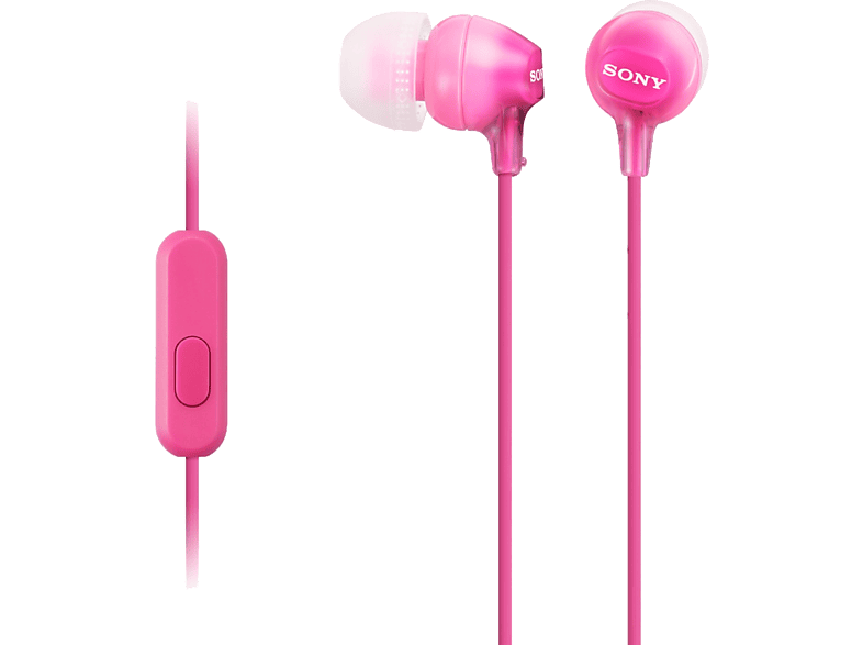 Auriculares de botón - Sony MDR-EX15APPI, Con micrófono, Jack 3,5 mm, 8Hz 22000Hz, 100dB/mW, Tapones silicona, imán neodimio, Rosa