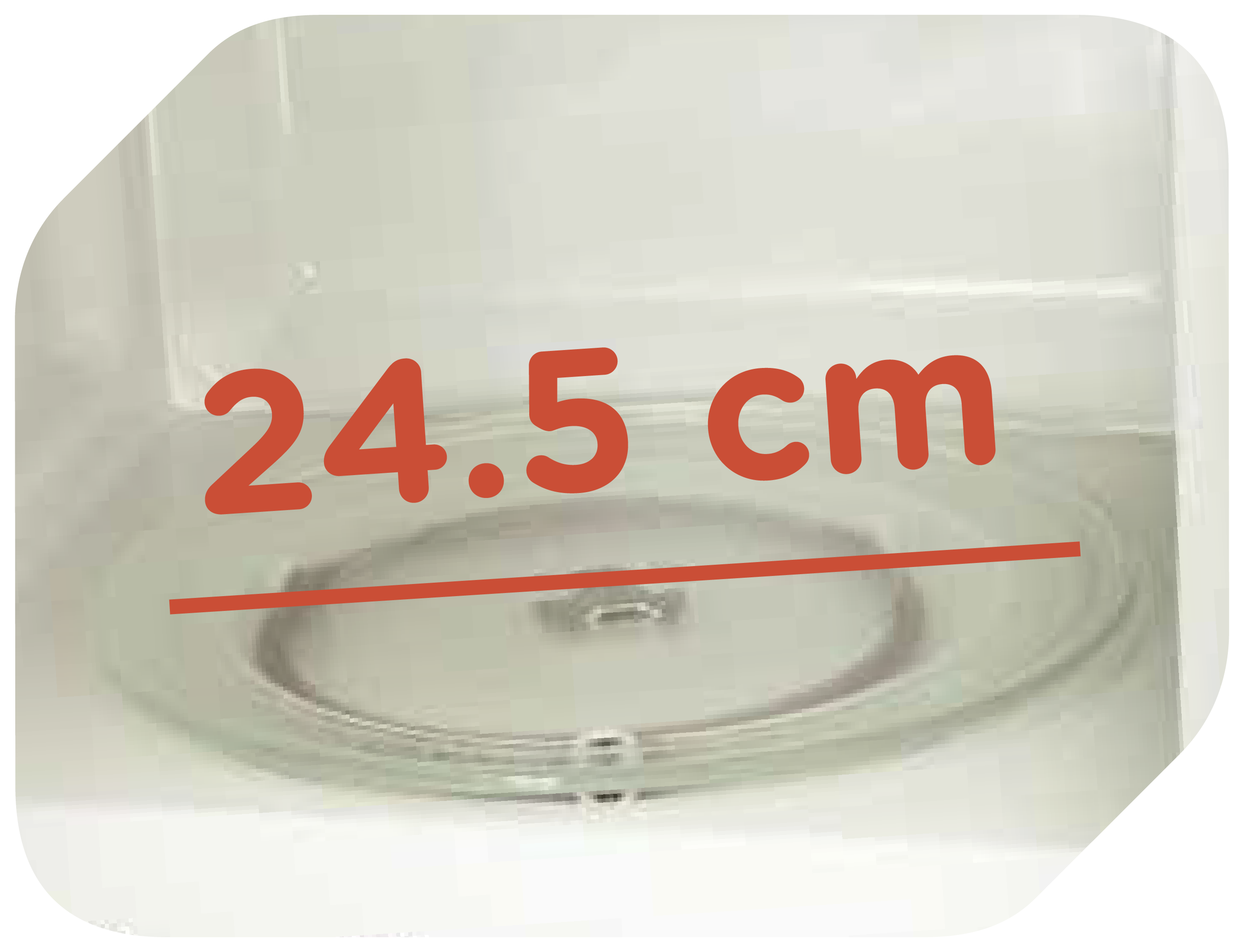 El interior de un microondas. Hay una placa de vidrio con números rojos que dicen 24,5 cm.