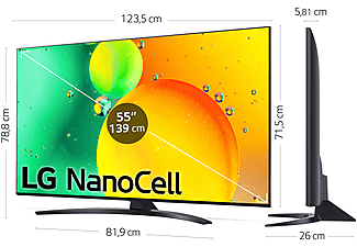 TV LED 55" - LG 55NANO766QA, UHD 4K, Procesador Inteligente α5 Gen5 AI Processor 4K, Smart TV, DVB-T2 (H.265), Azul Oscuro Ceniza