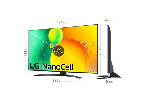 TV LED 55  LG 55NANO766QA, UHD 4K, Procesador Inteligente α5 Gen5 AI  Processor 4K, Smart TV, DVB-T2 (H.265), Azul Oscuro Ceniza