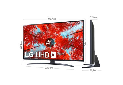 TV LED 43  LG 43UQ91006LA, UHD 4K, Procesador Inteligente α5 Gen5 AI  Processor 4K, Smart TV, DVB-T2 (H.265), Azul Oscura Ceniza
