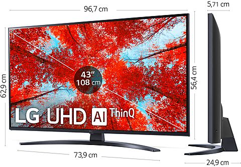 TV LED 43" - LG 43UQ91006LA, UHD 4K, Procesador Inteligente α5 Gen5 AI Processor 4K, Smart TV, DVB-T2 (H.265), Azul Oscura Ceniza