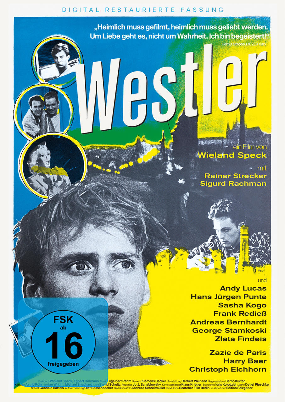 Filmposter für Westler, ein Schwarz-Weiß-Foto. Text und Portrait eines jungen Mannes.