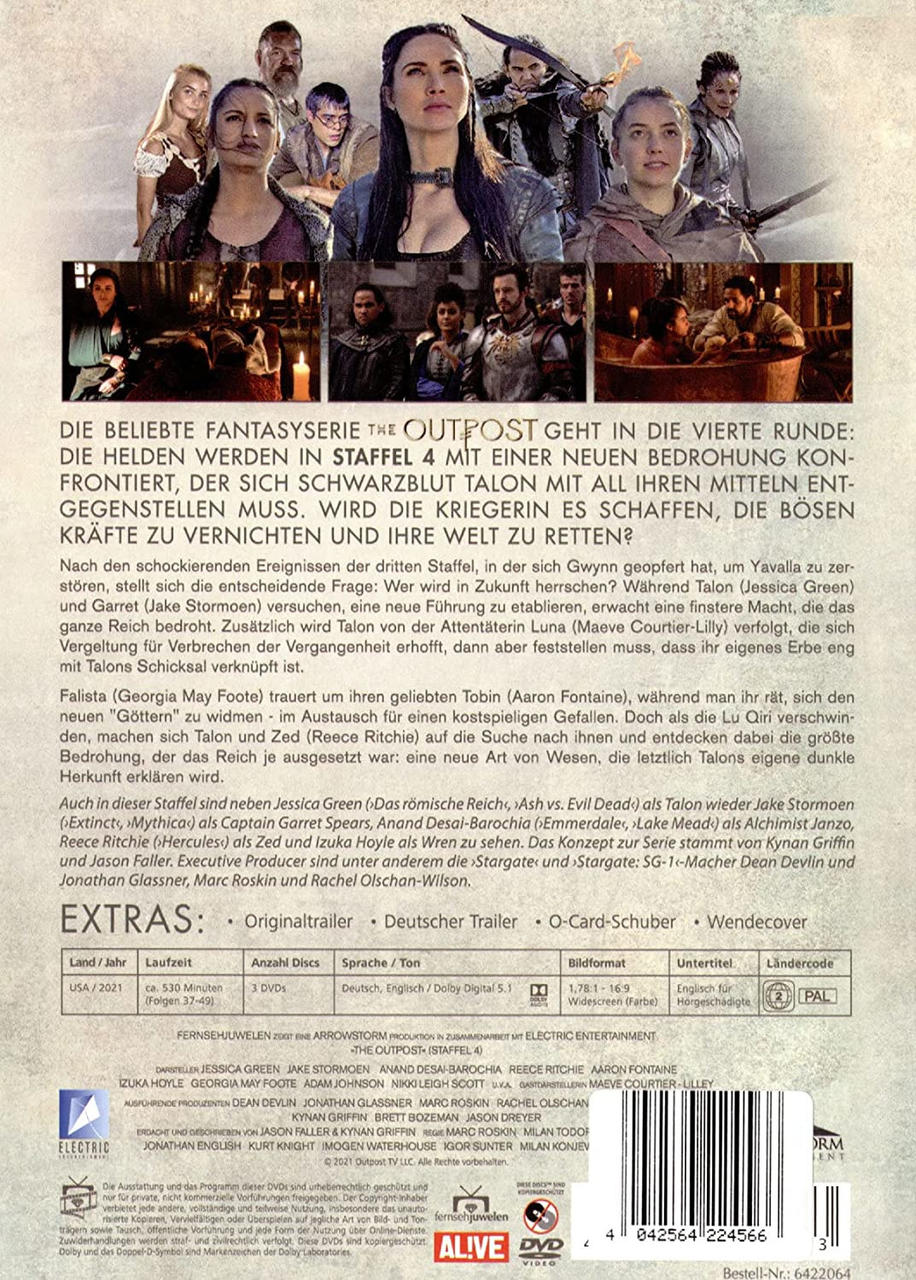 DVD-Cover von "The Outpost" mit mehreren Personen. Text in Deutsch, ein dunkler Hintergrund.