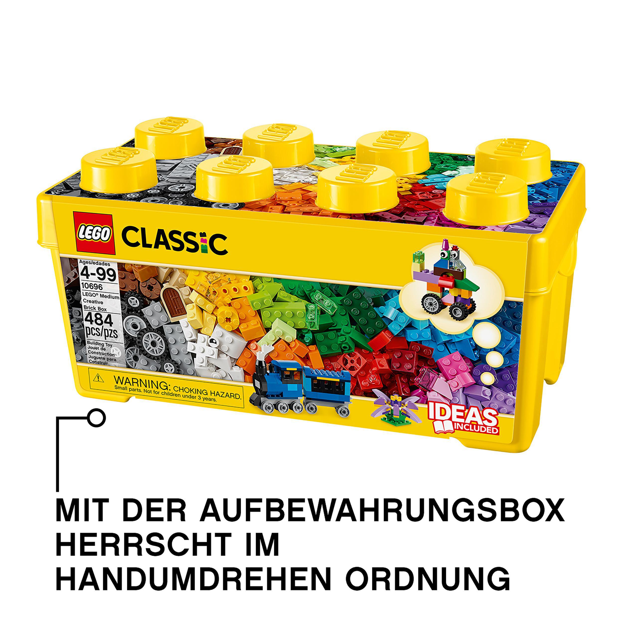 Eine LEGO Classic Box mit farbigen Blöcken und dem Text 'IDEAS INCLUDED'.