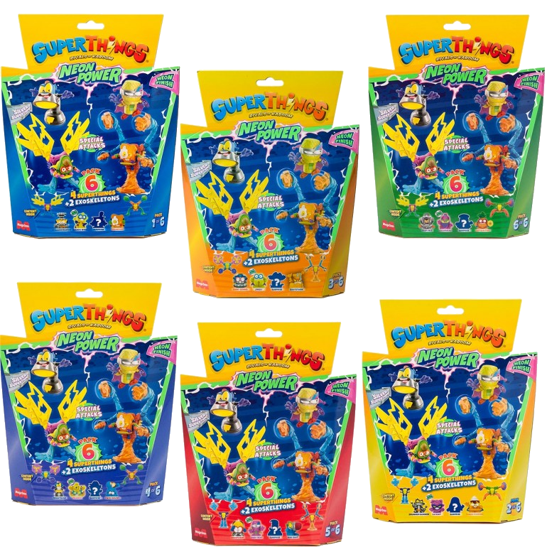 Figura - Magicbox Superthings Neon Power, Pack de 6 figuras, 3 cm, Multicolor