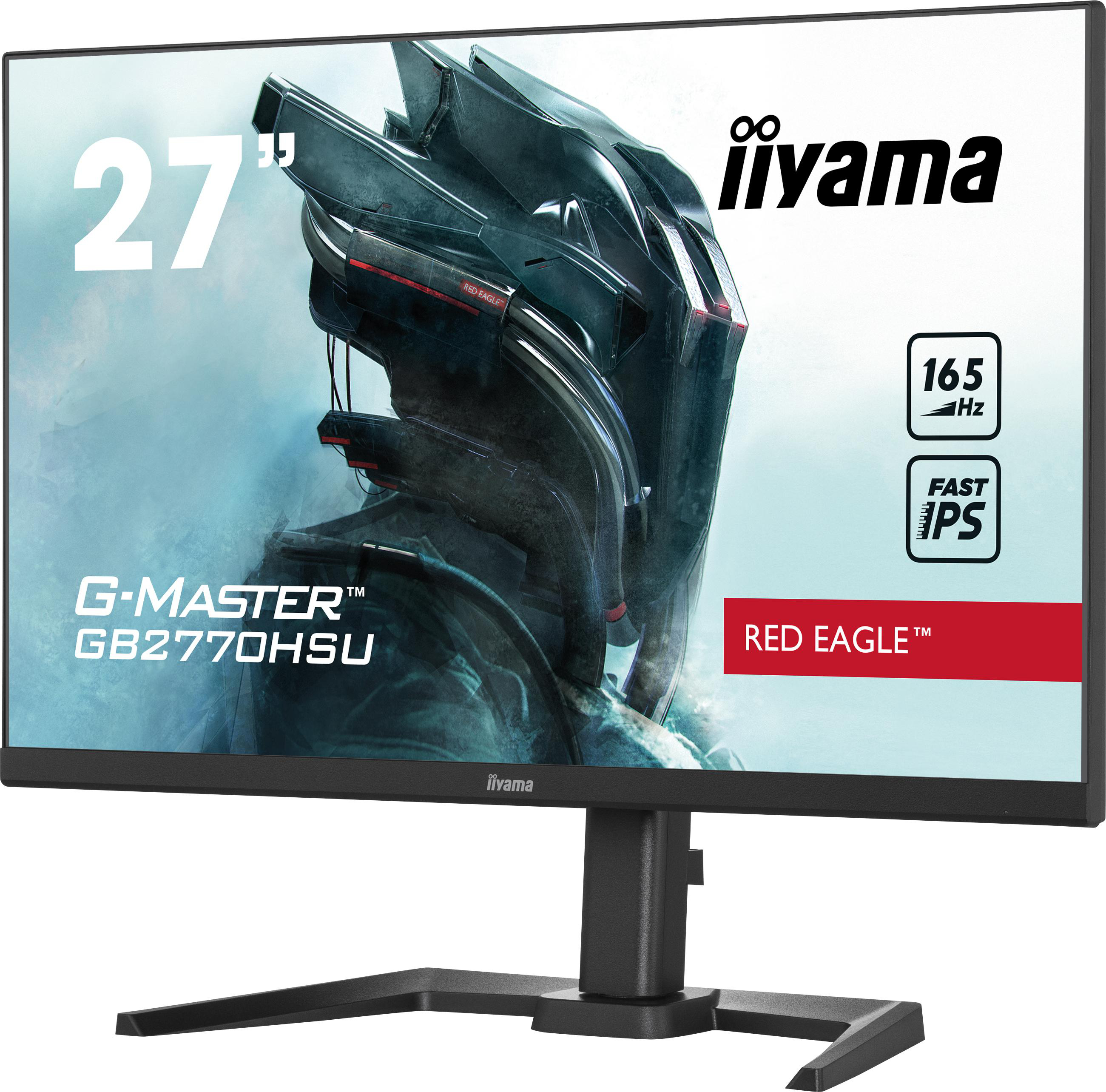 Iiyama Monitor mit Gaming-Design, Text "G-MASTER" und "RED EAGLE" werden angezeigt.