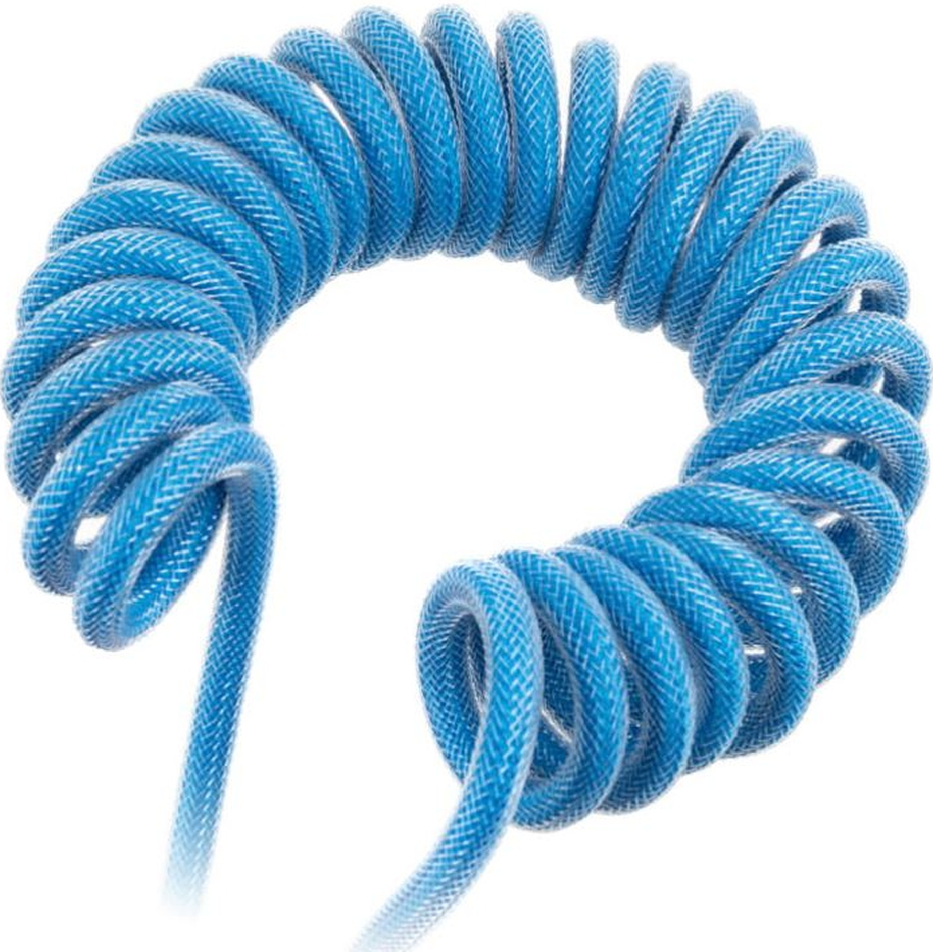 Gewendeltes blaues Kabel. Es hat eine kreisförmige Form.