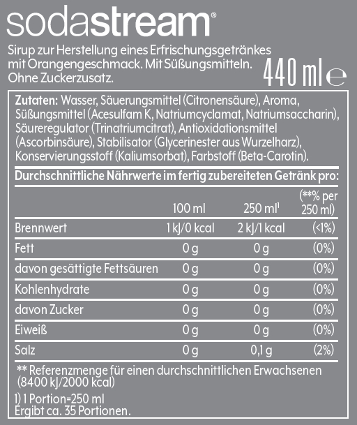 Nährwertkennzeichnung für ein Getränk. Das Etikett ist auf Deutsch.