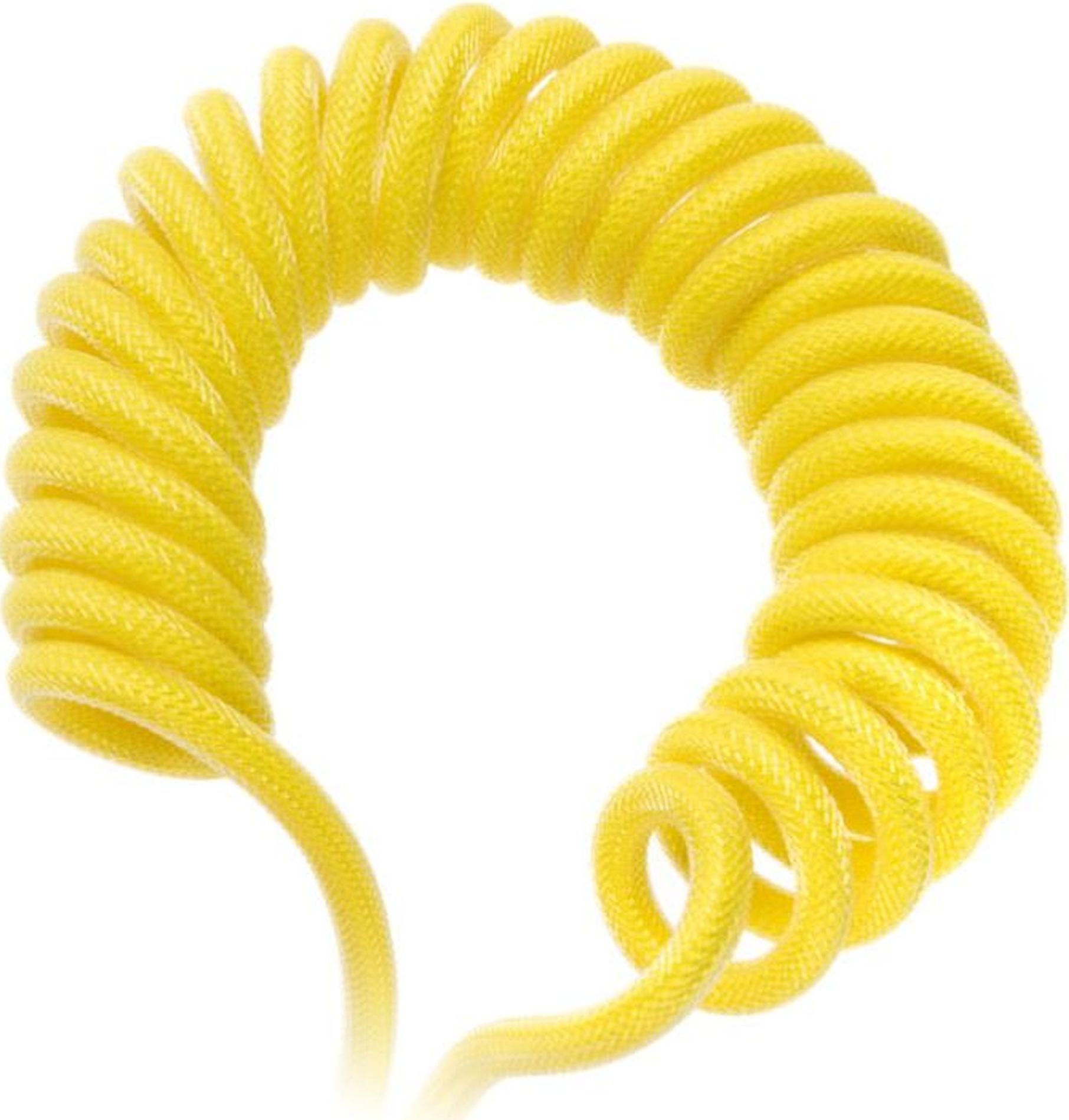 Ein gewendeltes gelbes Kabel mit sichtbarer Spiralform.