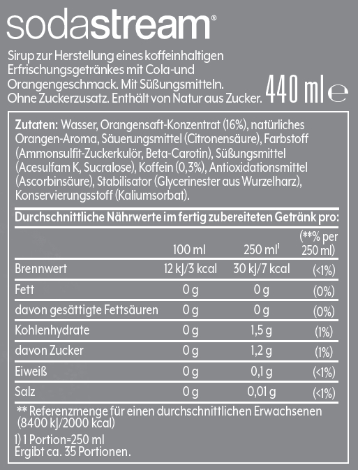 Nährwertkennzeichnung. Das Etikett enthält Informationen zu Kalorien, Fett, Kohlenhydraten und Zucker.