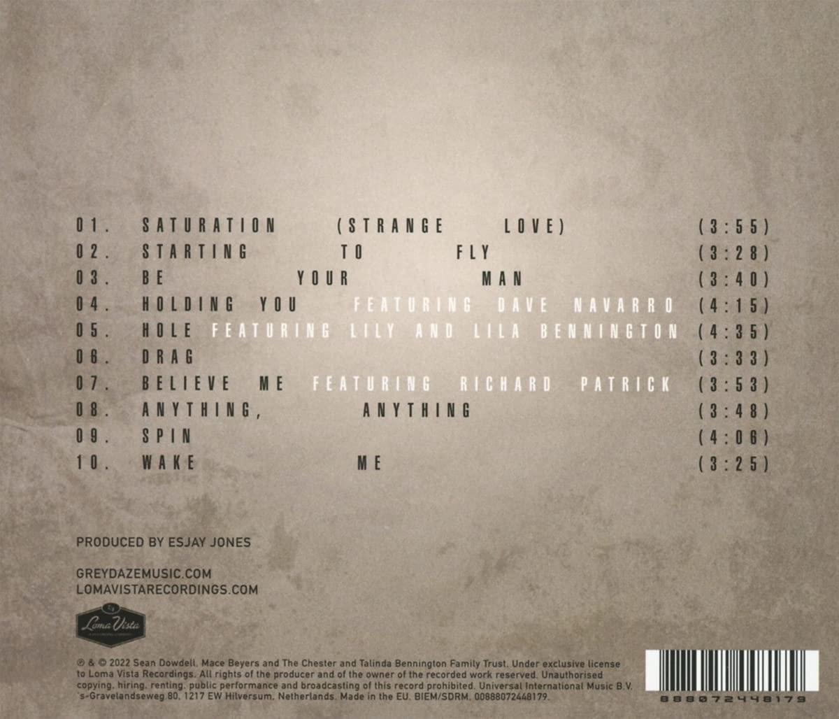 CD-Cover mit Songtiteln und Credits, schwarzer Text auf weißem Hintergrund.