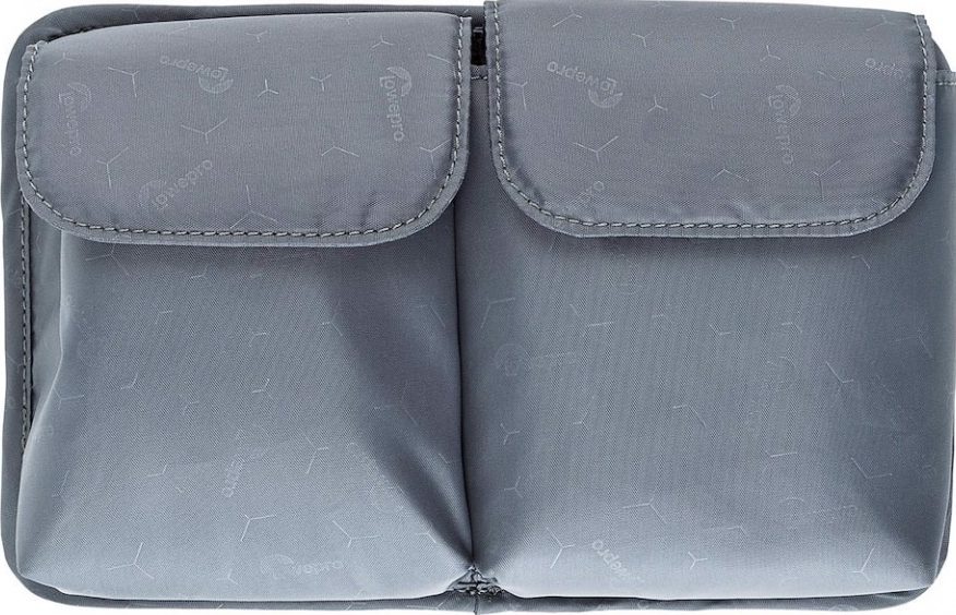 Custodia Lowepro grigia con due tasche.