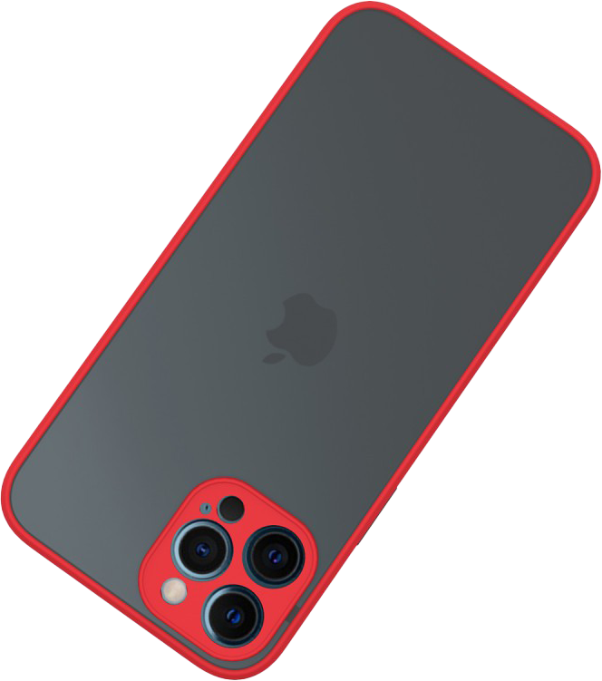 Szürke iPhone piros kerettel. Az Apple logó látható.