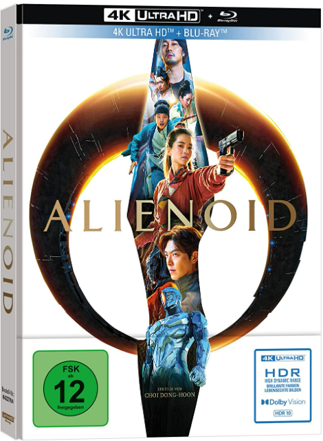 Blu-ray-Box. Filmcover mit Schwertdesign und verschiedenen Charakteren. Titel 'Alienoid'.