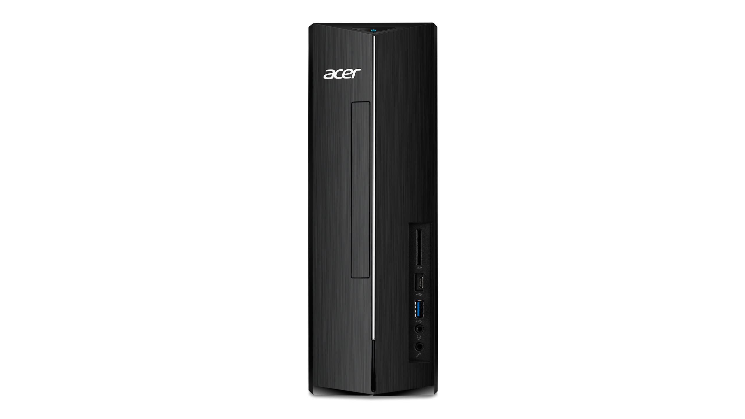 Schwarzer Acer-Desktop-Computer auf weißem Hintergrund.