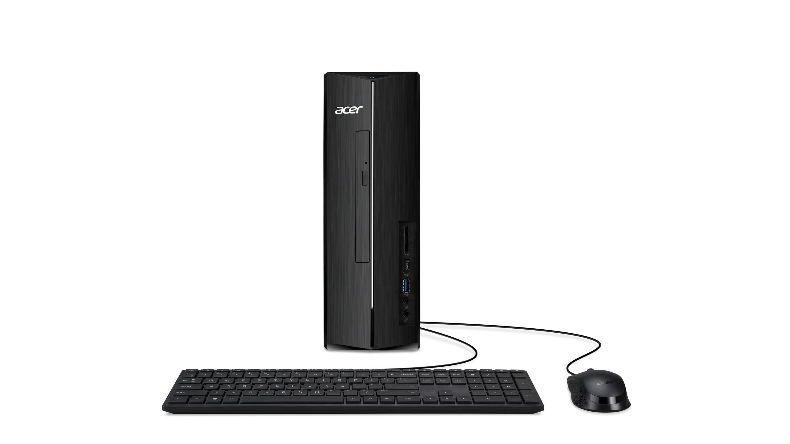 Schwarzer Acer Desktop-Computer mit Tastatur und Maus.