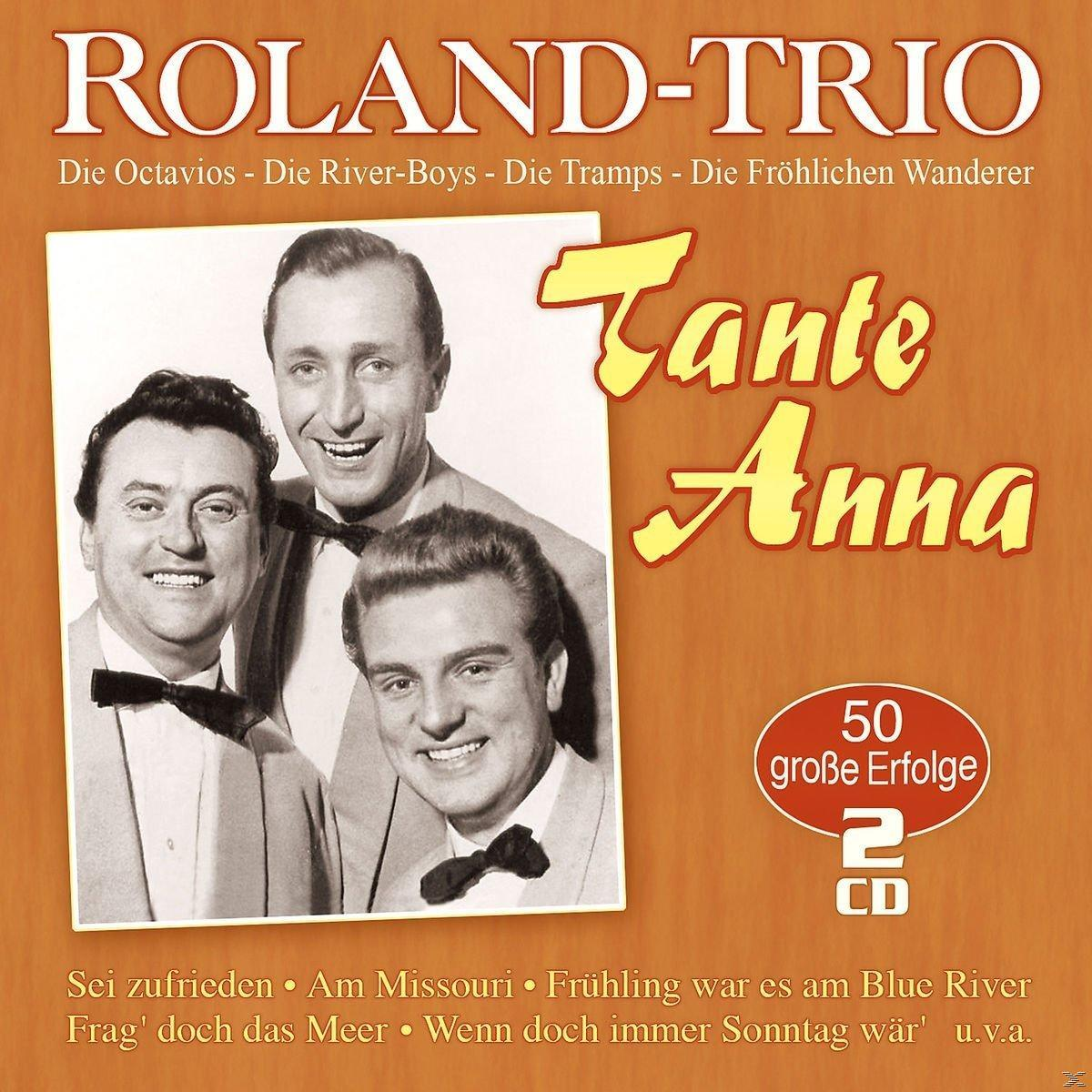 CD-Cover für Roland-Trio mit drei Männern. Der Text 'Tante Anna' ist prominent. Oranger Hintergrund.
