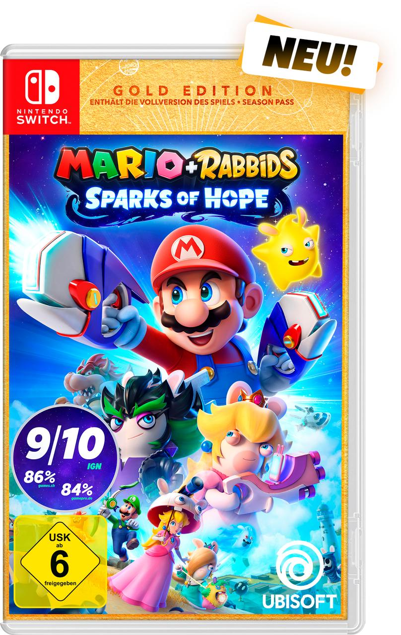 Nintendo Switch-Spielcover: Mario + Rabbids Sparks of Hope, mit Mario und Rabbids, farbenfrohes Design.