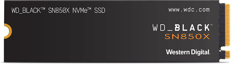 WD_BLACK SN850X NVMe SSD on a black background. Includes the Western Digital logo and website address.