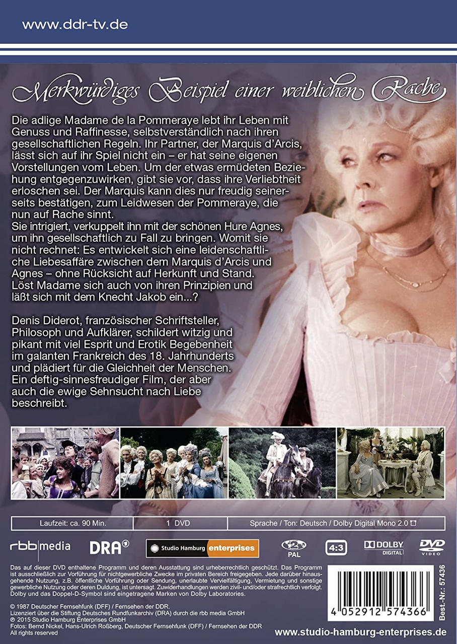 Ein Filmplakat mit Text und einem Bild einer Frau und eines Mannes in historischer Kleidung. Der Hintergrund ist dunkel.