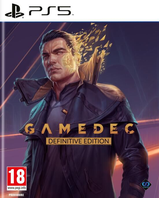 Boîte de jeu avec un homme en manteau futuriste. Le titre dit Gamedec, Definitive Edition.
