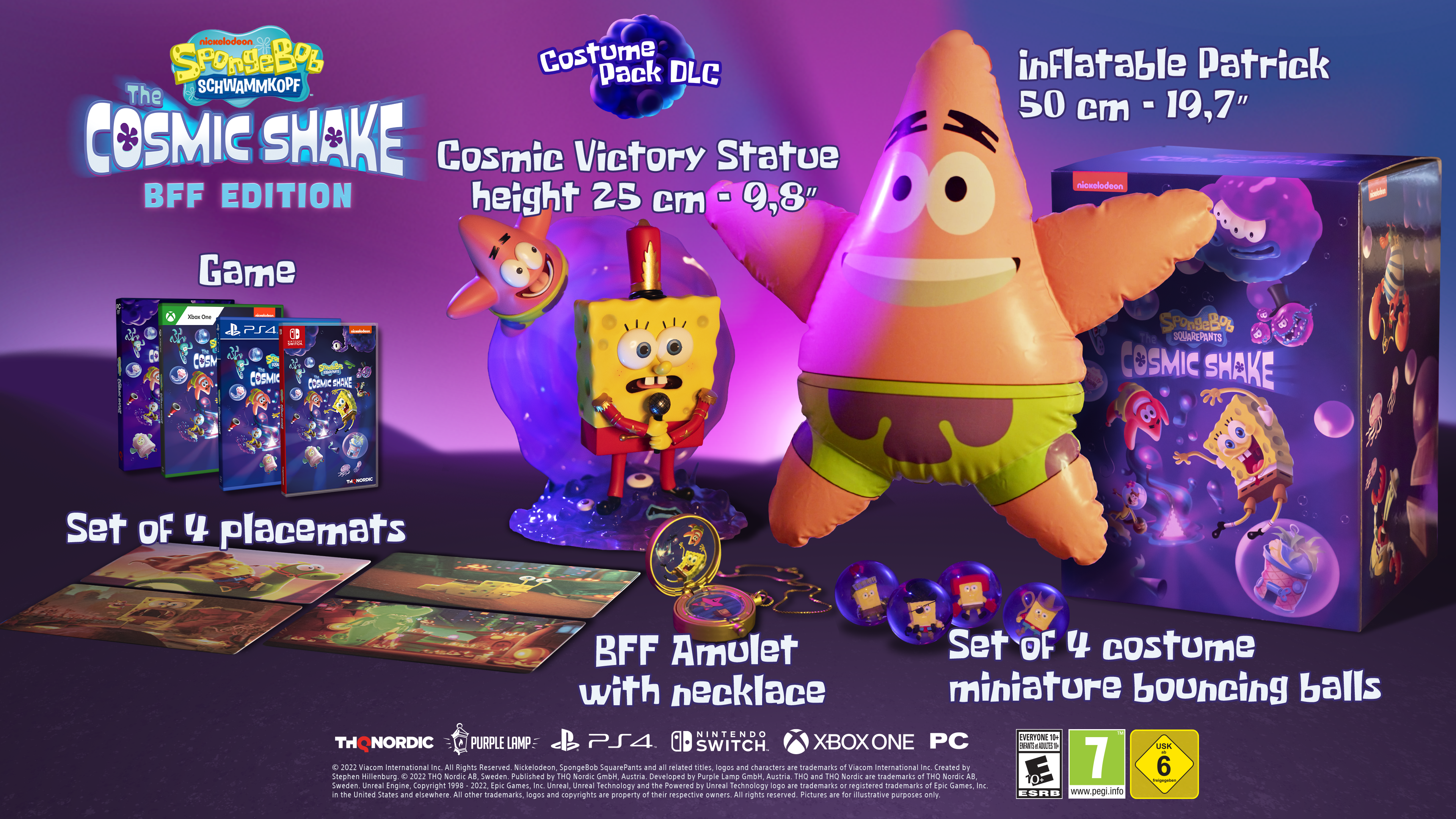 SpongeBob Schwammkopf Spielbox-Set und aufblasbarer Patrick. Weitere Spielaccessoires sind ebenfalls vorhanden.