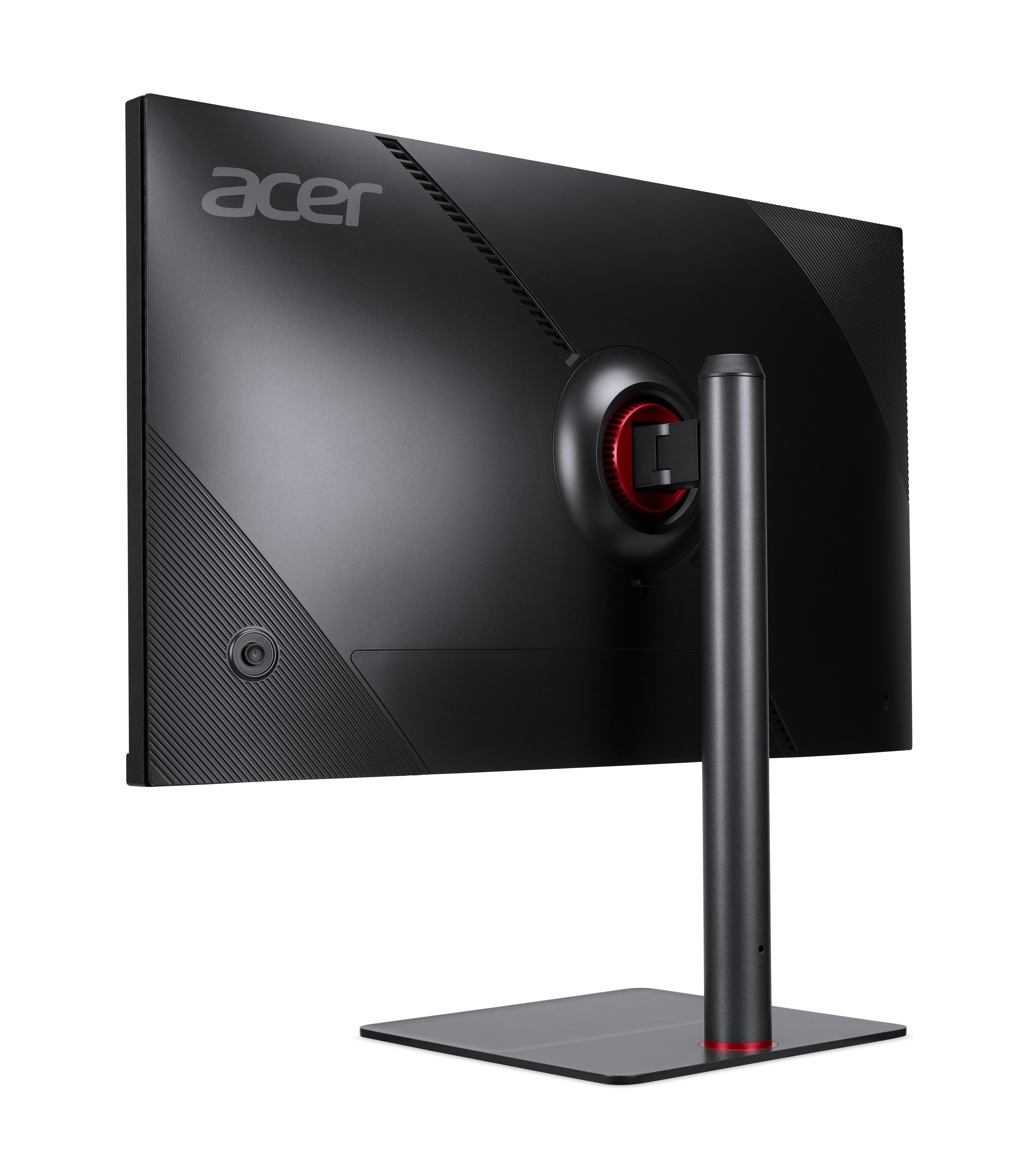 Rückansicht eines schwarzen Acer Gaming-Monitors mit rotem Akzent.