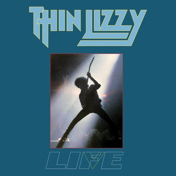 Album borító: Thin Lizzy - Live. Gitáros sziluettje a színpadon, kék háttér.