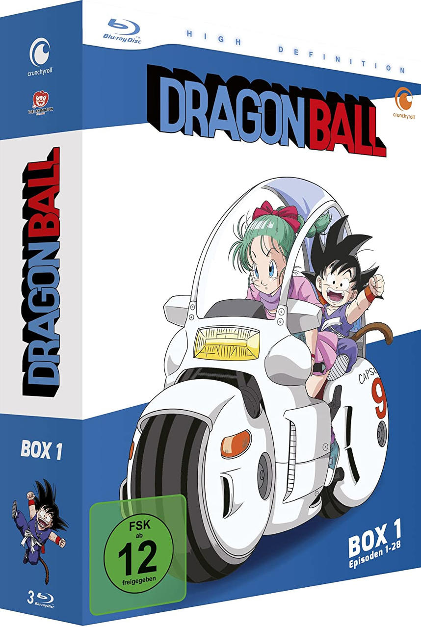 Box-Art für die Dragon Ball Box 1 Blu-ray mit Goku und Bulma in einem Fahrzeug.