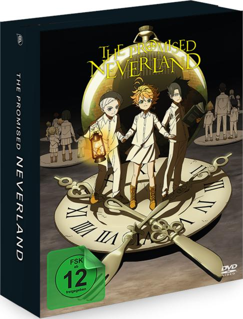 The Promised Neverland Anime-Boxset mit drei Charakteren.