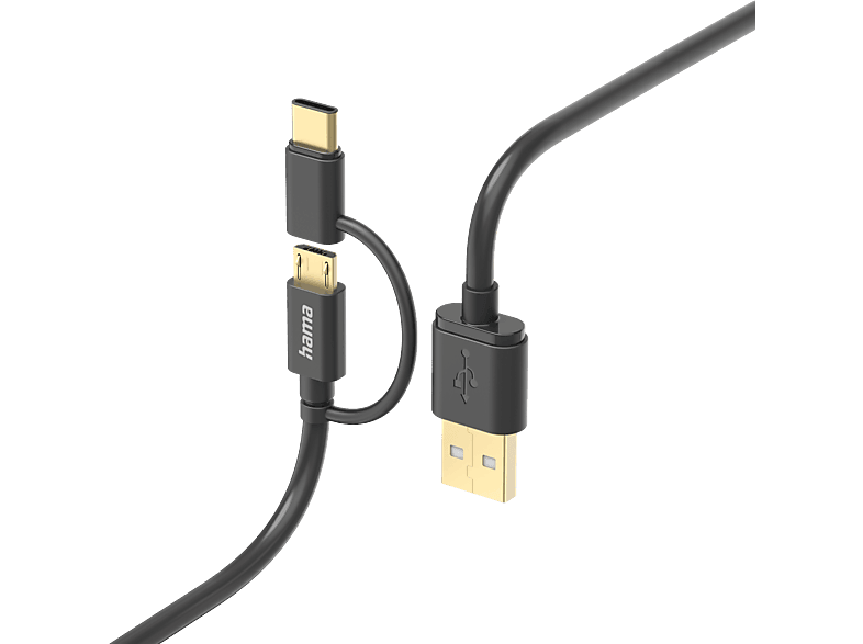 HAMA FIC E3 adatkábel USB-A - micro USB/USB Type-C, 2 in 1, 1 méter, fekete (201533)