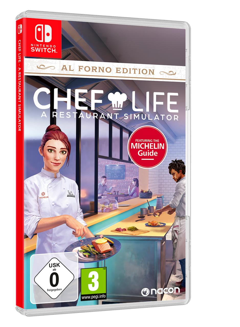 Spielbox für 'Chef Life: A Restaurant Simulator', mit einem Koch in einer Küche.