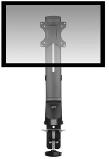 Een monitorarm met een monitor en een bevestigingsmechanisme.