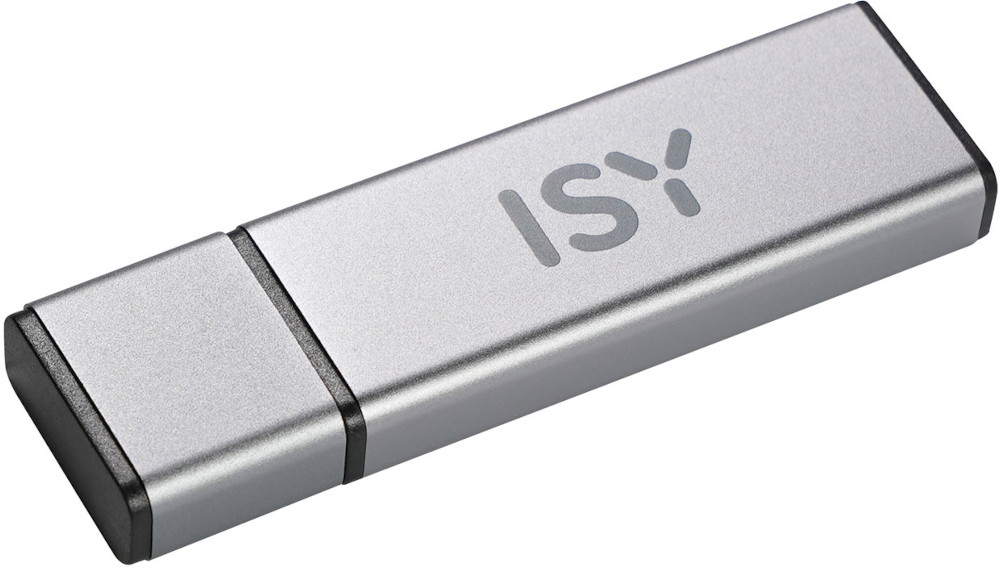 Silver ISY USB drive.