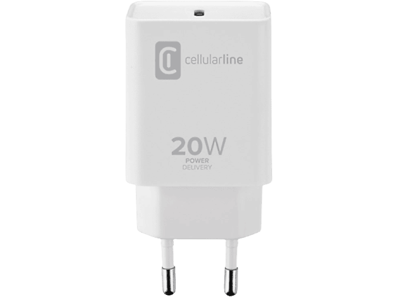 Cargador móvil - CellularLine CHARGER 20W, Universal, USB-C, Anti-sobrecalentamiento, Carga rápida, Blanco