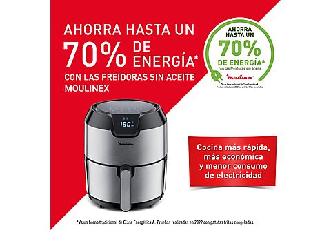 Freidora de aire  Moulinex EZ401D Easy Fry Deluxe, 1500 W, 4.2 L,  Tecnología Air Pulse, 200°C, 8 programas, Táctil, Temporizador, Inox.