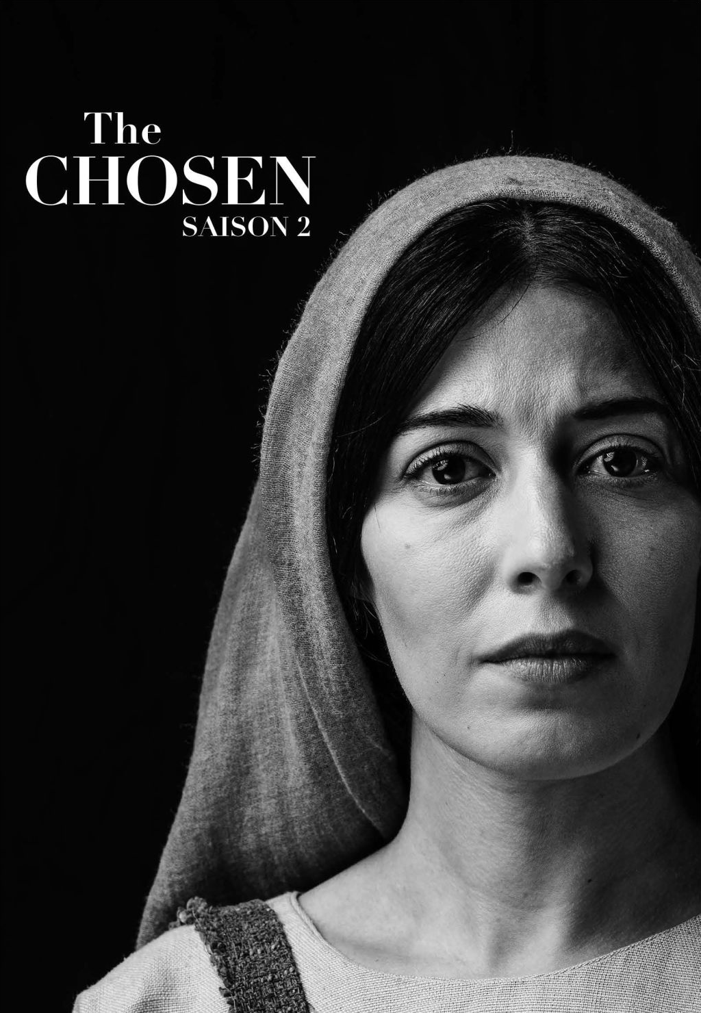 Zwart-witte cover van 'The Chosen' seizoen 2, met een vrouw.